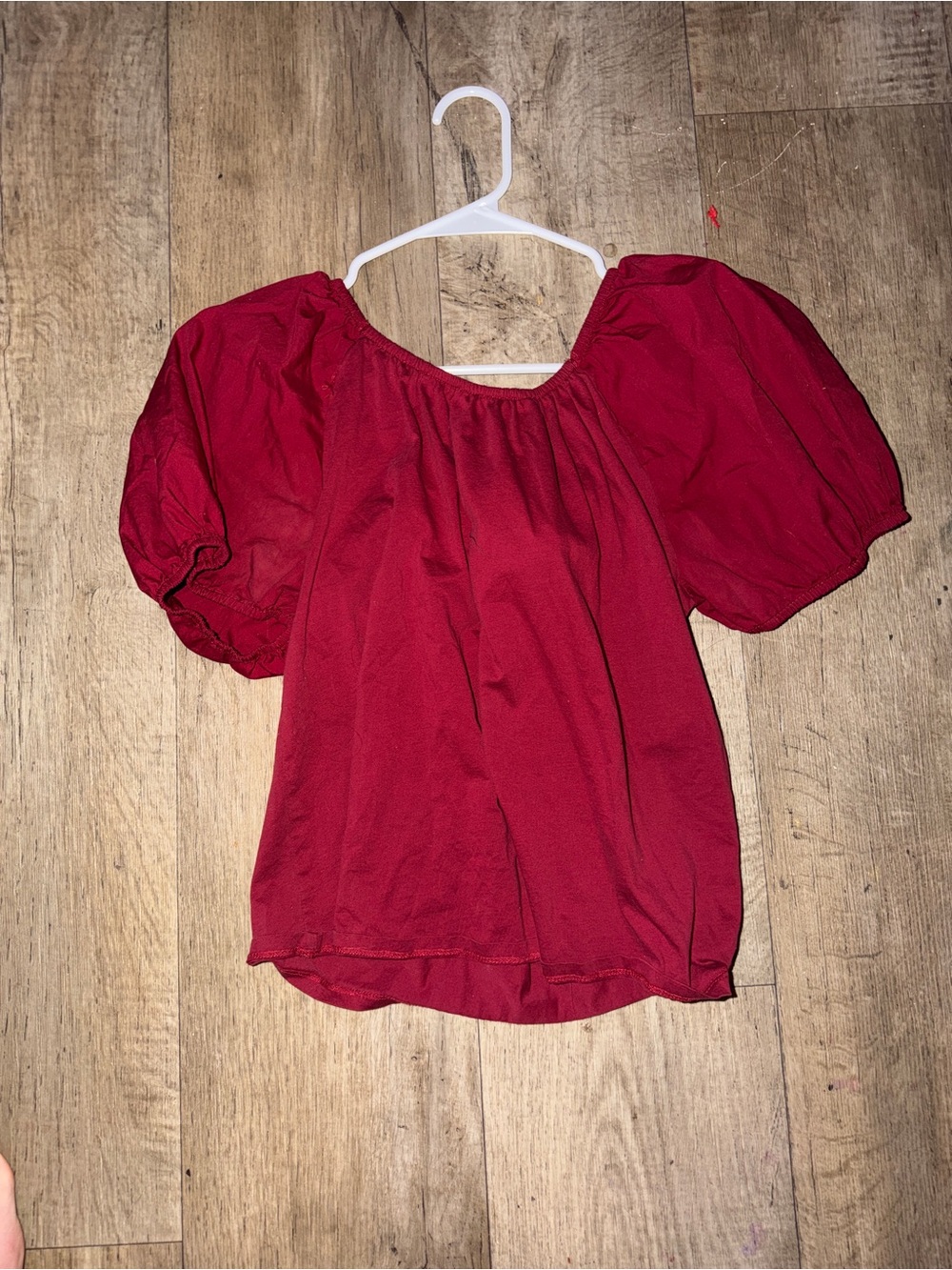 Women's Red Puff Sleeve Peasant Top